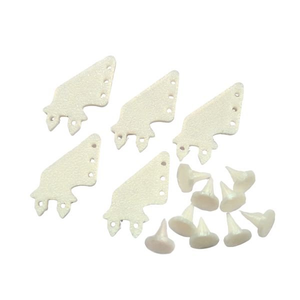 3D printed control horn set for RC planes used for aileron, rudder, and elevator linkages.