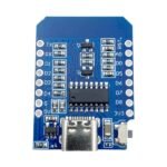 microcontroller board side view showing GPIO pins and compact layout of esp8266 d1 mini