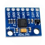 Triple axis accelerometer module back view showing PCB traces and I2C SPI pin labels