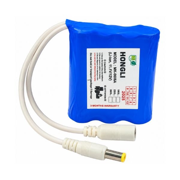 12V 1800mAh rechargeable lithium-ion battery pack front view