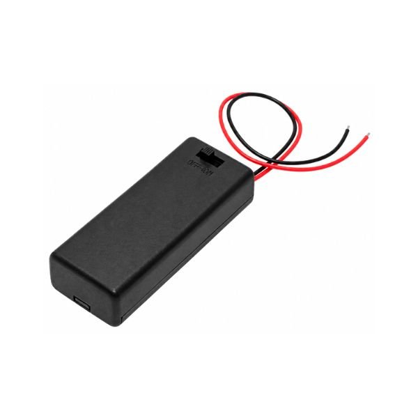 2-Slot AA battery holder with cover & on/off switch front view