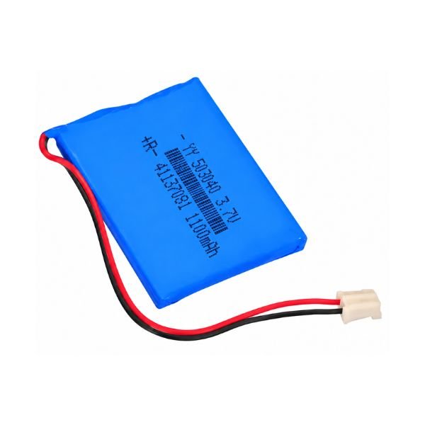 3.7V 1100mAh Lithium Polymer Battery flat pouch 2mm JST front view