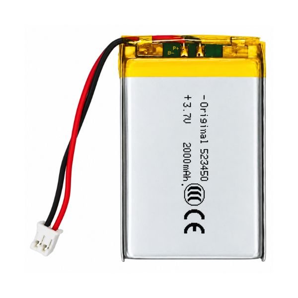 3.7V 2000mAh lithium polymer battery front view