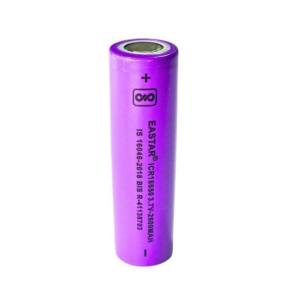 3.7V 2600mAh 18650 lithium rechargeable cell for power banks and DIY electronics.