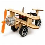 Wooden Aircraft DIY Kit assembled model with propeller, wings, and wooden frame placed on flat surface