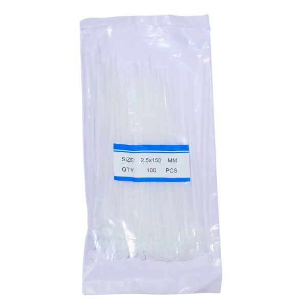 2.5 x 150mm White Nylon Cable Ties for Cable Management