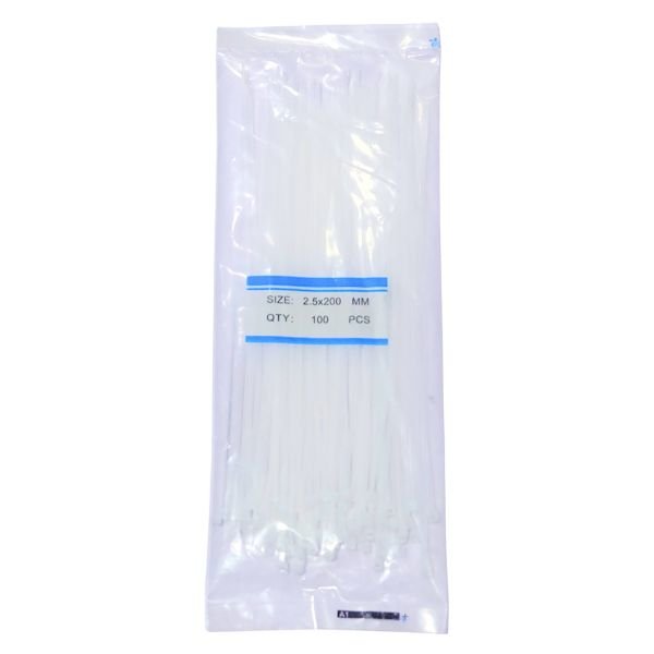 2.5 x 200mm White Nylon Cable Ties (Pack of 100 Pcs)
