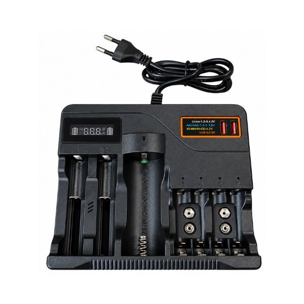 7 slot multi-function universal battery charger with display indicator front view