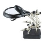 Multifunction helping hand tool with auxiliary clips for soldering and electronics work.