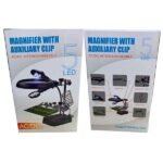 Multifunction helping hand tool with auxiliary clips for soldering and electronics work.