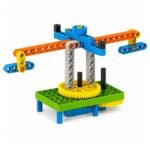 multiple construction models built using Blix 5-in-1 Buddy DIY Kit including car, crane, and animal figures