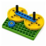 colorful gears, rods, and connectors from Blix Kit for kids DIY construction kit