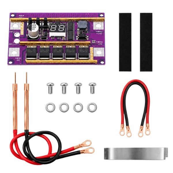 K99 Mini Automatic Spot Welder DIY Kit with control board, display, and welding probes assembled