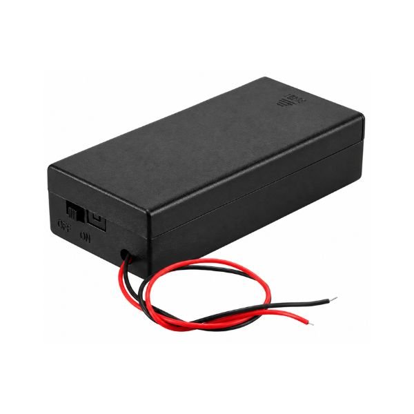 lithium-ion 18650 two-cell battery holder with switch front view
