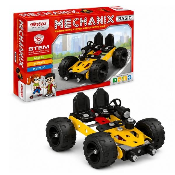 MECHANIX Basic Building and Construction Kit with colorful interlocking parts and wheels arranged neatly