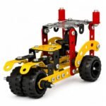 metal construction parts including strips, plates, nuts, and bolts spread out — Educational Kit for Kids contents