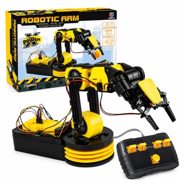 DIY Robotic Arm Kit with Wired Control featuring multi-joint arm, gripper, and control panel