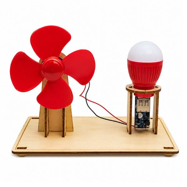 DIY Wooden Windmill Power Generator Model Kit assembled front view