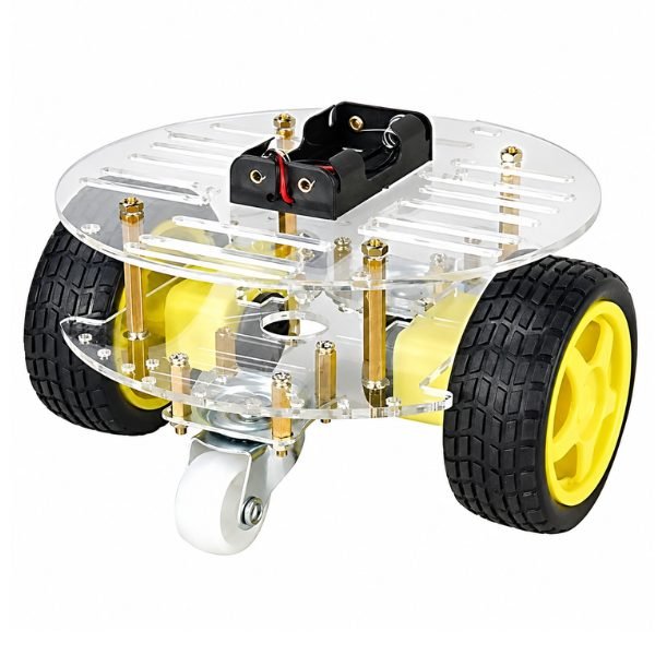 2WD Smart Mini Round Robot Car Chassis DIY Kit fully assembled showing circular chassis and motor placement