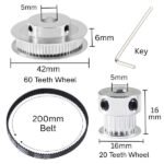 GT2 Timing Pulley Set 60Teeth and 20Teeth Aluminum Wheel with Belt for 3D Printer
