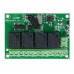 4-Channel RF Wireless Relay Remote Control receiver board and handheld transmitter front view