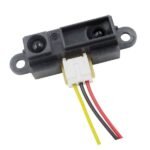 GP2Y0A41SK0F distance sensor close up showing IR LED and position sensitive detector lens