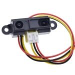 GP2Y0A41SK0F distance sensor close up showing IR LED and position sensitive detector lens