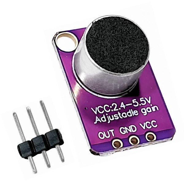 GY-MAX4466 Electret Microphone Sensor Module front view showing mic capsule and pin header