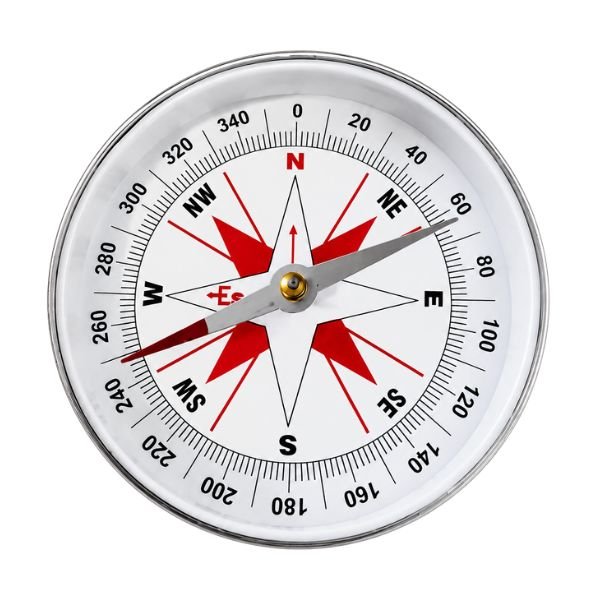 Magnetic Compass with circular dial, needle pointing north, and clear directional markings on face