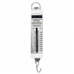 Spring Balance scale with metal hook, transparent body, and measurement markings showing weight reading