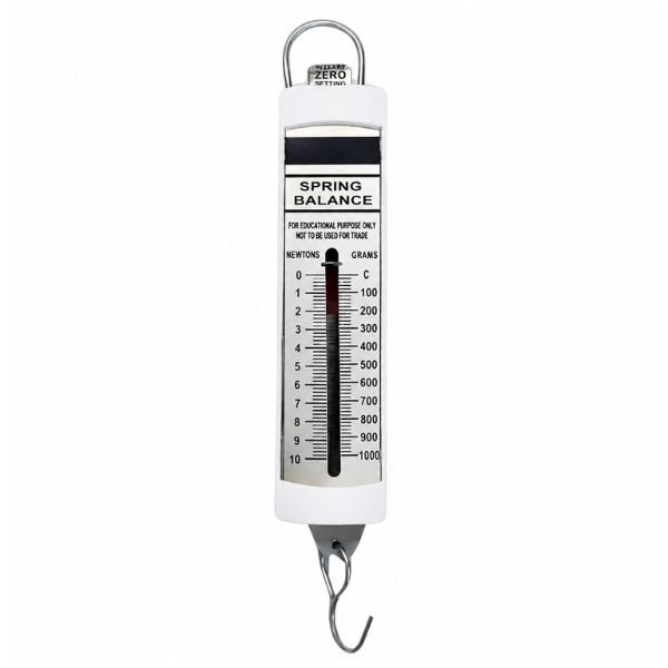 Spring Balance scale with metal hook, transparent body, and measurement markings showing weight reading