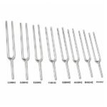 Tuning Fork Set with 8 metal forks arranged in case showing different frequency sizes