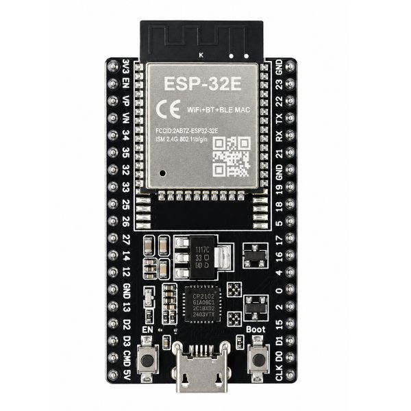 ESP 32E DevKitC V4 38-Pin Development Board with WiFi module, micro USB port, and dual row pin headers
