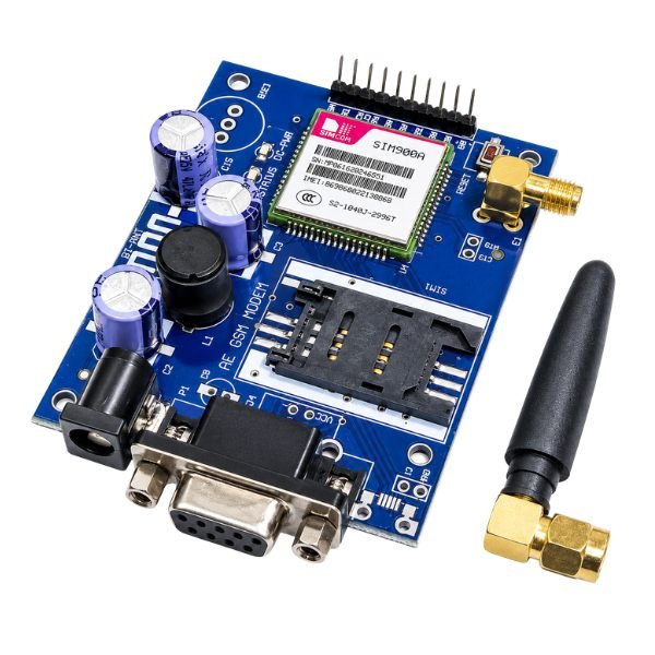 SIM900A AE GSM GPRS Module SMA Antenna RS232 front view