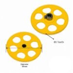 Spur gear 55mm 85 teeth 6mm bore yellow high tooth count top view