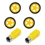 Dual Shaft DC BO Motor 65mm Yellow Wheels 2 Motor 4 Wheel front view
