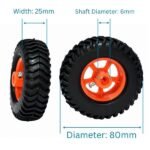 Robot Wheel 80mm x 25mm Gear Motor 6mm Bore Rubber