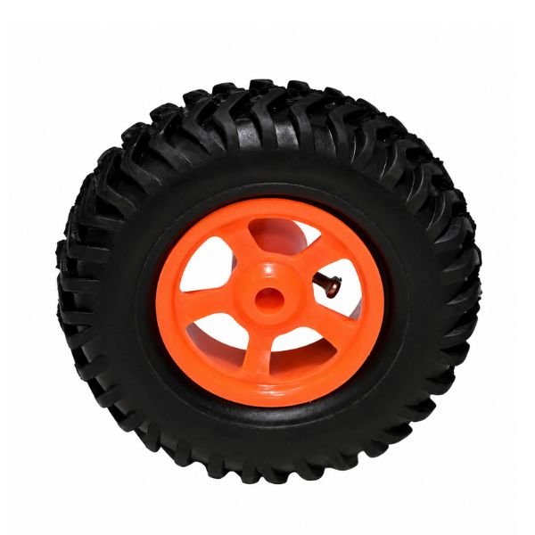 Robot Wheel 80mm x 25mm Gear Motor 6mm Bore Rubber Grip front view