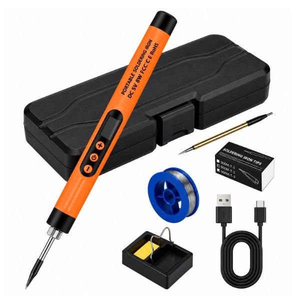 soldering-iron-kit-usb- rechargeable-portable-wireless-soldering-iron-front-view.jpg Soldering Iron Kit - USB Rechargeable Portable Wireless Digital Display Temperature Control Soldering Iron - Image 1